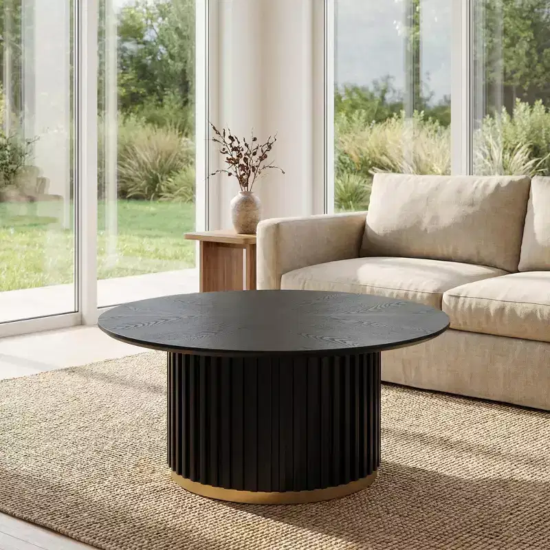 Christopher Knight Home Mustafa Modern Wood and Iron Round Coffee Table with Fluted Pedestal Base