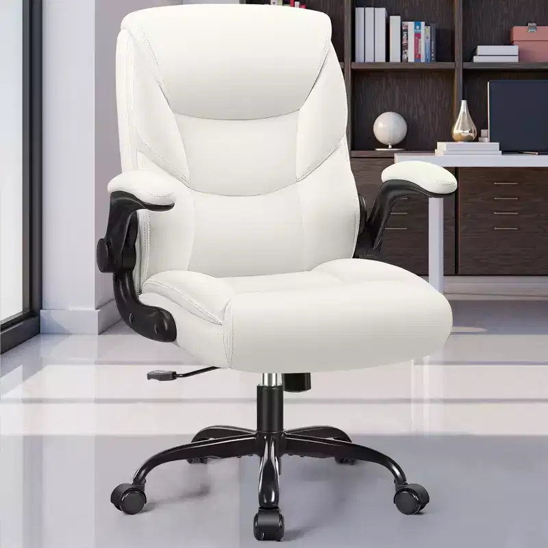 PU Leather Swivel Executive Task Chair, Adjustable Height, White