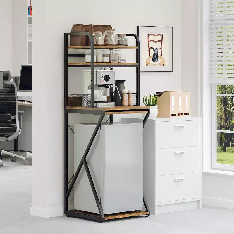 4-Tier Mini Shelf with Power Outlet and Storage  Mini Fridge Stand, Microwave Oven Stand Table, Bar Cabinet, for Kitchen, Living Room, Office