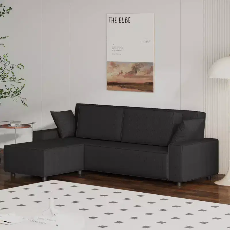 L-Shaped Modular Sectional Sofa with Ottoman, Fuzzy Sponge Cloud Couch in a Box, No Assembly Required, Modern Upholstered for Living Room