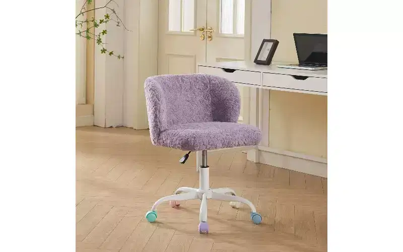 Ergonomic Wide Seat Home Office Desk Chair, Artificial Alpaca Wool Vanity Chair with Wrapping Backrest, Adjustable Swivel Office Chair