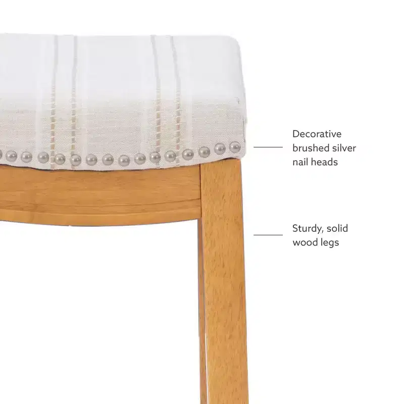 Counter Height Barstool Rustic Brown Natural Linen Upholstered Backless