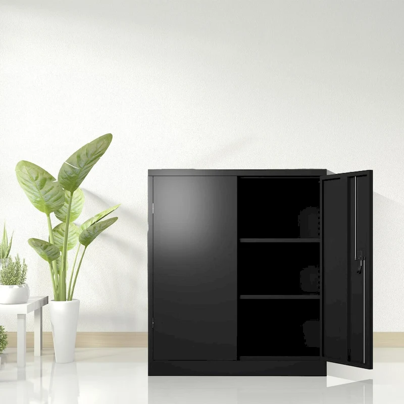Metal Storage Cabinet with 2 Doors and 2 Shelves, Lockable Design, Perfect for Office, Garage, Warehouse Storage Solutions