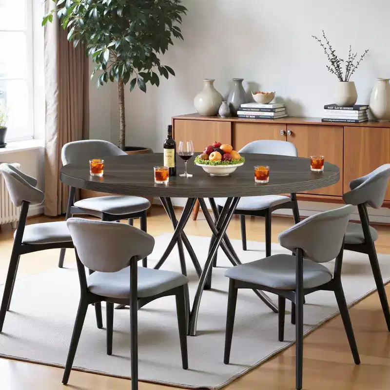TUYOHW 47'' Round Dining Table for 4,Modern Black with Criss Cross Metal Legs & Adjustable Feet,Industrial for Kitchen,Dining & Office