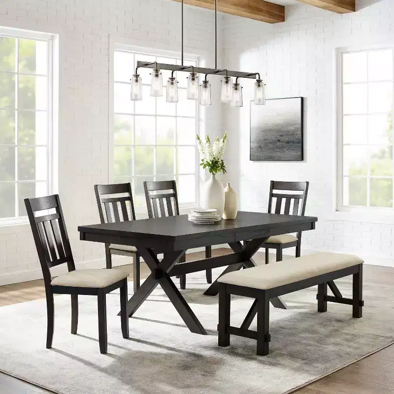 Hayden 6pc Extendable Dining Set with Bench and 4 Slat Back Chairs Slate - Crosley