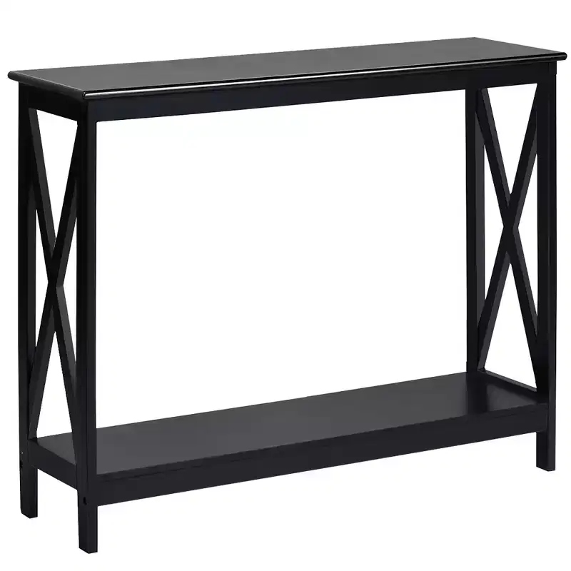 Costway 2-Tier Console Table x-Design Bookshelf Sofa Side Accent Table w/Shelf White\ Black\Espresso\Wood Grain