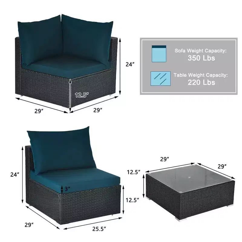 Costway 7PCS Patio Rattan Sofa Set Sectional Conversation Furniture Set Garden Beige/Navy/Gray