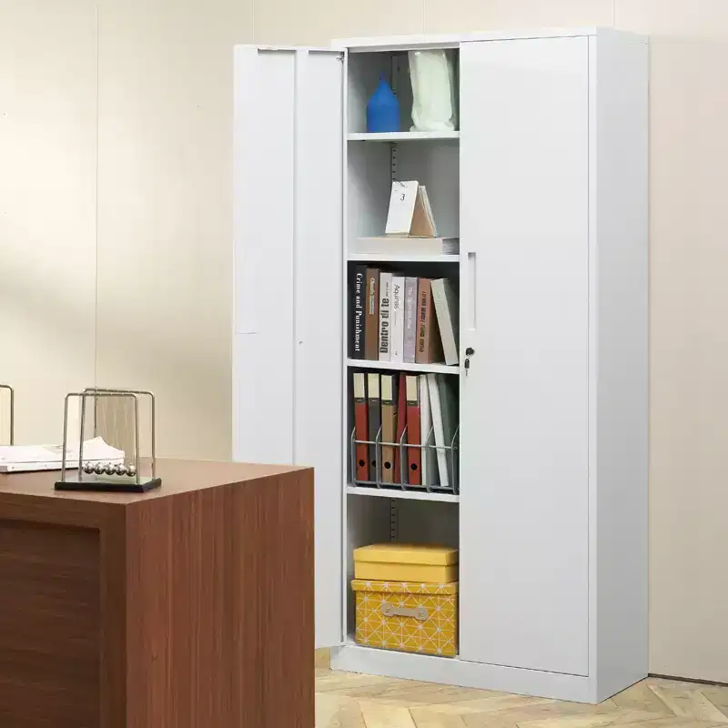 VEVOR Metal Storage Cabinet, Steel Locking Storage Cabinet with 2 Magnetic Doors and 4 Adjustable Shelves,71'' Metal Cabinet 200 lbs Capacity, White