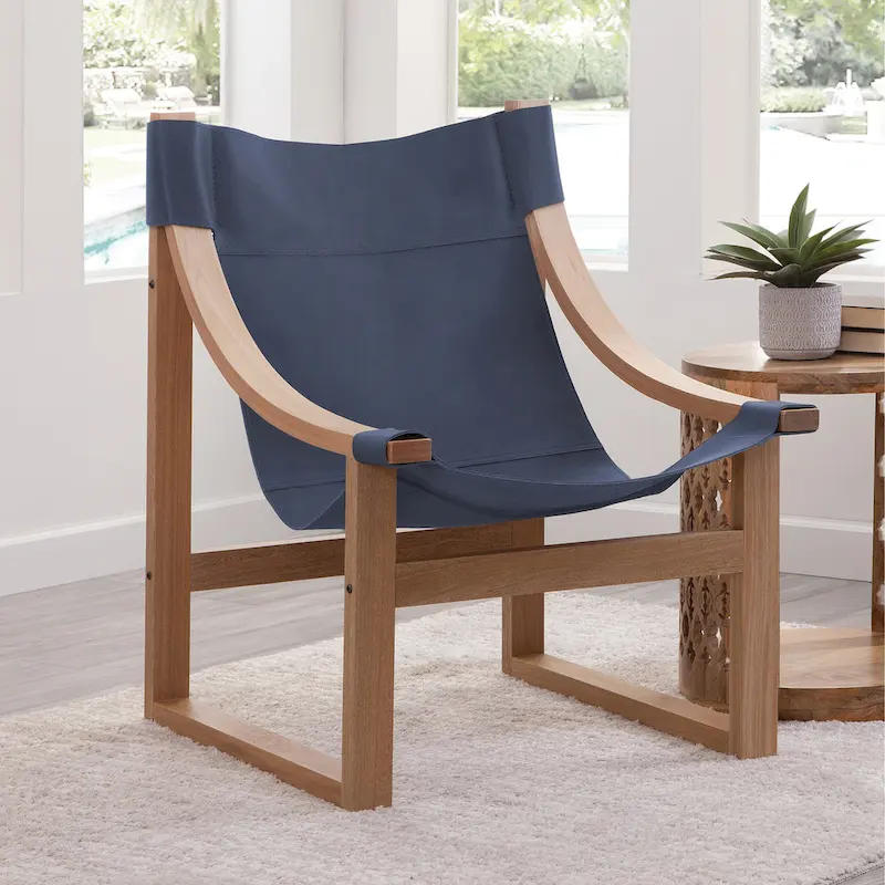 Steve Silver Logan Top Grain Leather and Solid Wood Sling Accent Chair