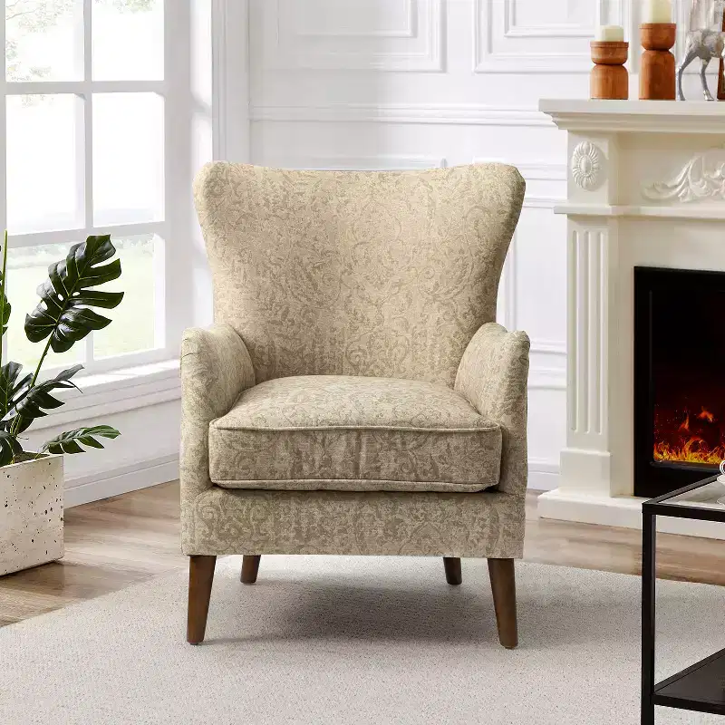 Nikolaus Comfy Living Room Armchair with Floral Fabric Pattern and Wingback| ART OF LIVING DESIGNS
