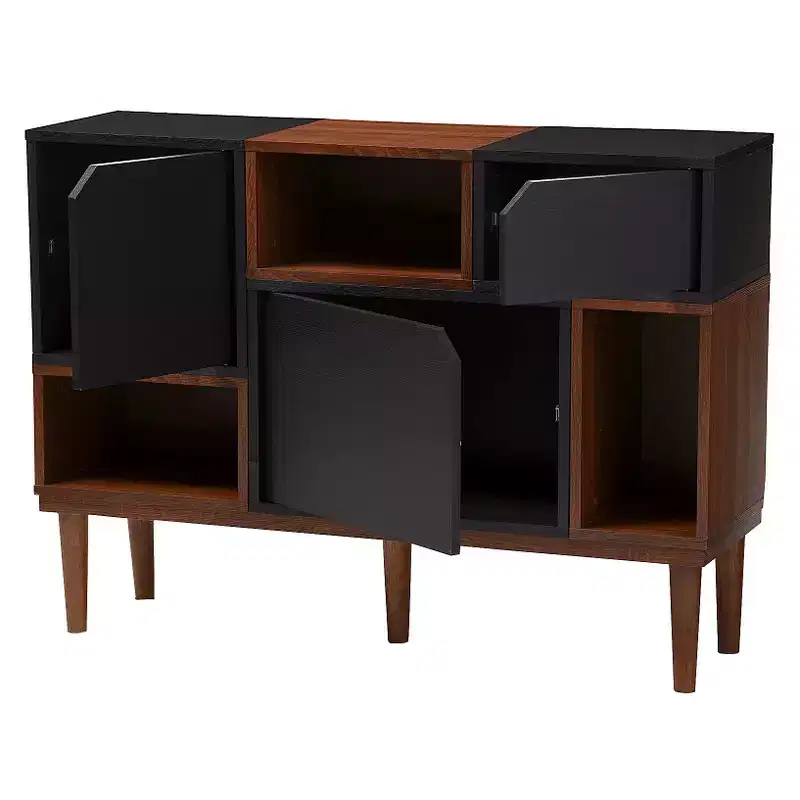 Mid-Century Modern Wood Sideboard Storage Cabinet - Oak & Espresso
