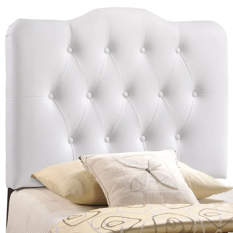 Twin Size Tufted Button Vinyl Headboard – Black, Adjustable Height