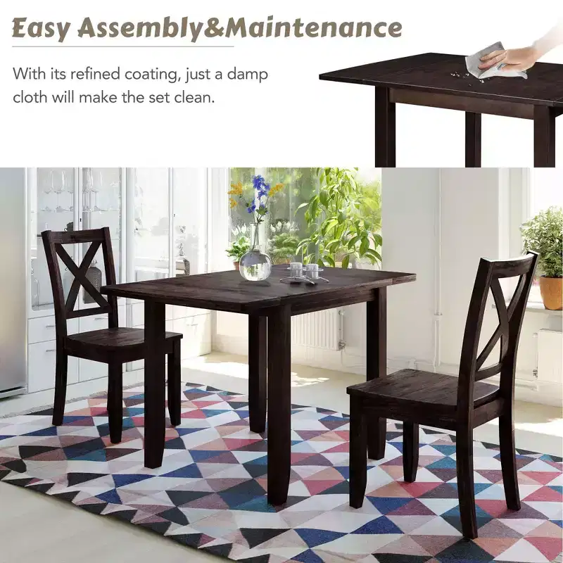 3-Piece Drop Leaf Breakfast Set: Wood Table, 2 X-Back Chairs - Perfect for Small Spaces