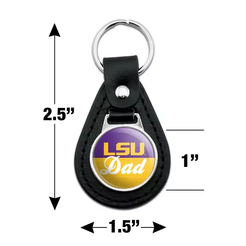Black Leather LSU Dad Keychain