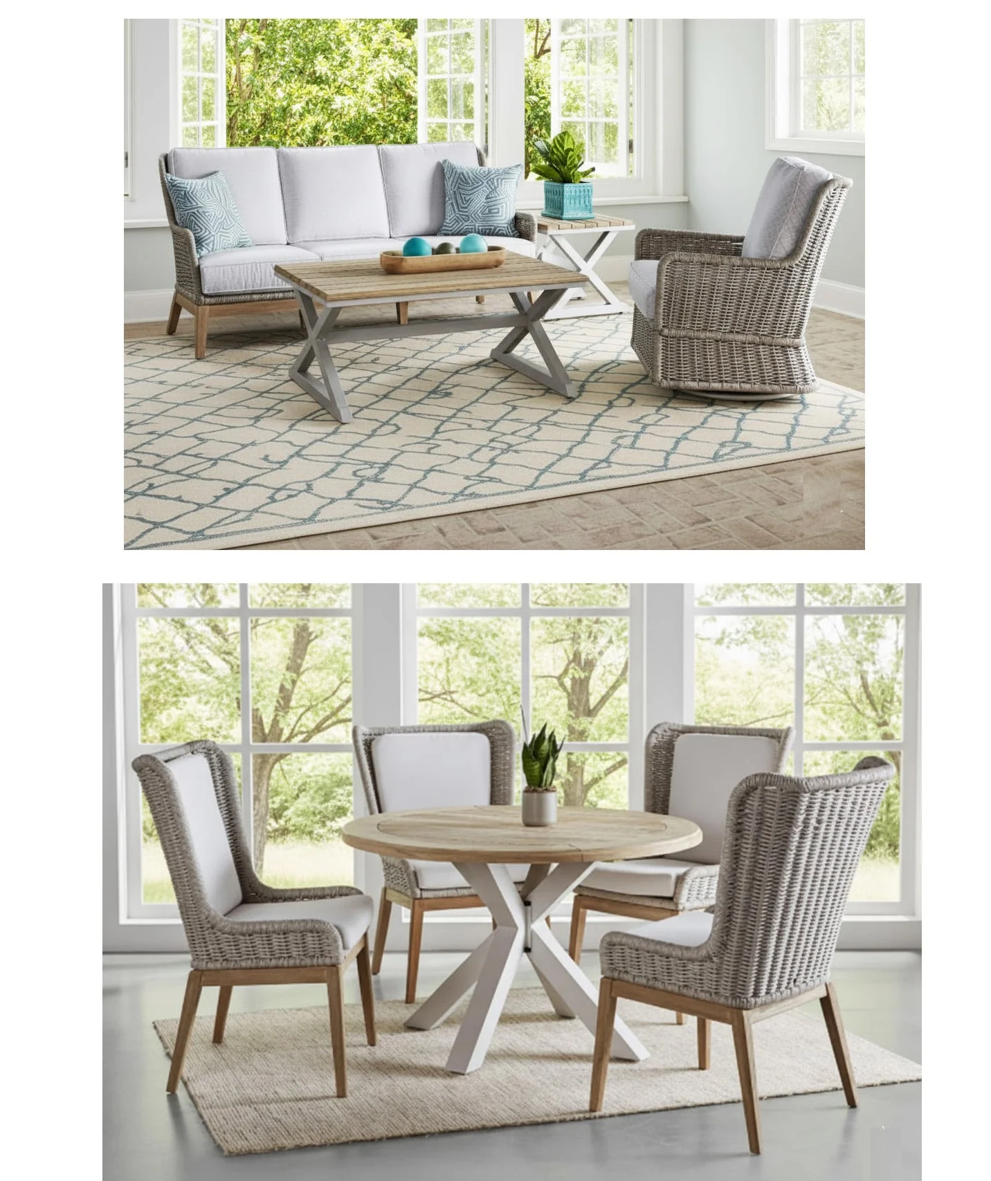 Outdoor Wicker Patio Lounge Chair with Frost Grey Rope Weave