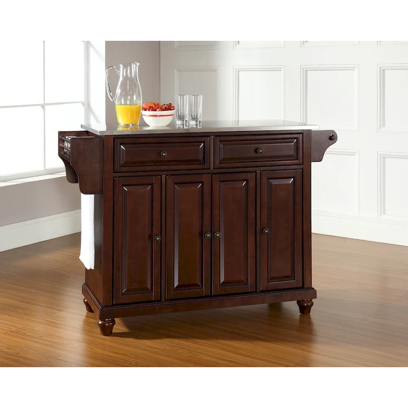 Crosley Cambridge Stainless Steel Top Kitchen Island in Vintage Mahogany Finish - 18d x 51.5w x 34h