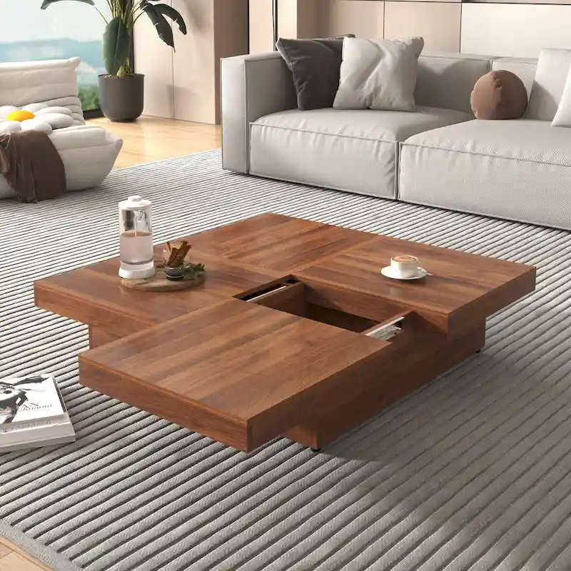 Modern Extendable Sliding Top Coffee Table, Hidden Storage, Lift-Top Design for Living Room