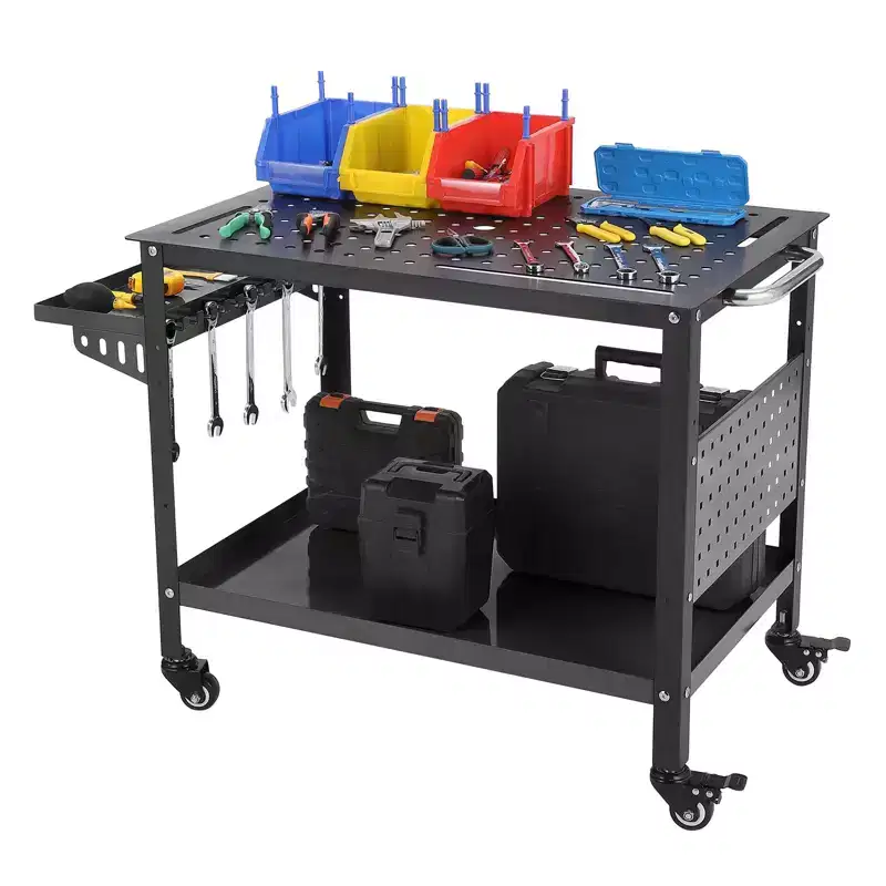 Welding Table, Heavy Duty Welding Table 36X24  Steel Bench with Wheels, Storage & Pegboard Portable for Hobbyist Workshop