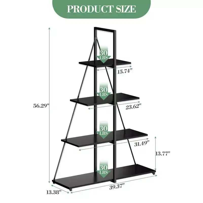 4 Tier Book Shelf, Ladder Bookcase with Sailboat A Shaped Structure, Bookshelf with Sturdy Shelves Display