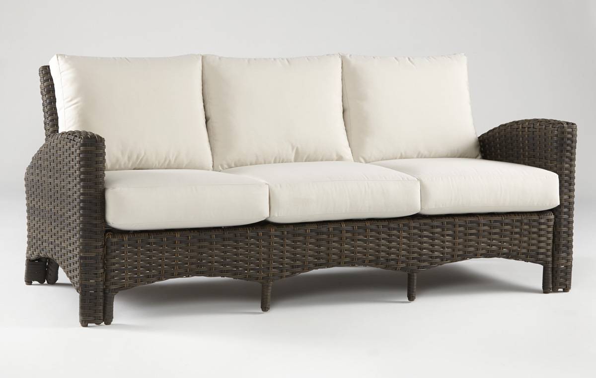 Outdoor Wicker Sofa with Cushions in Chocolate Brown