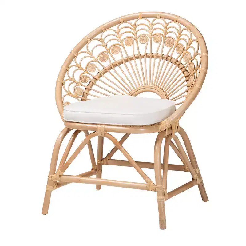 bali & pari Abriella Rattan Peacock Accent Chair Natural Brown: Handcrafted, Bohemian Design, No Assembly Required