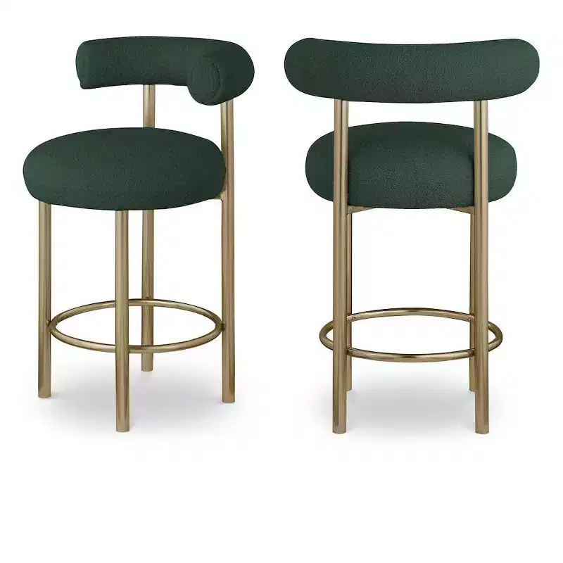 Meridian Furniture,Bordeaux Green Boucle Fabric Stool, Set of 2