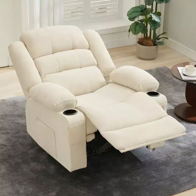 COZONY Wide Rocker Recliner Chair for Adults, Manual Oversized Lounge Chair with Armrest, Backrest, 2 Cup Holders & Side Pocket for Living Room