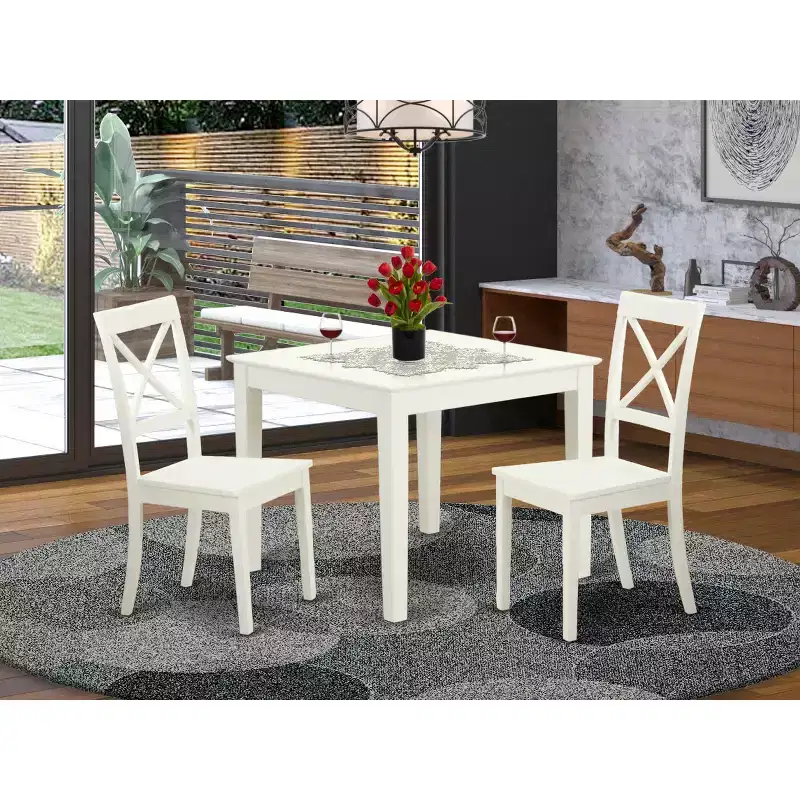 Kitchen Table and Chair Set - 5 Piece Dining Set Antique Style Linen White