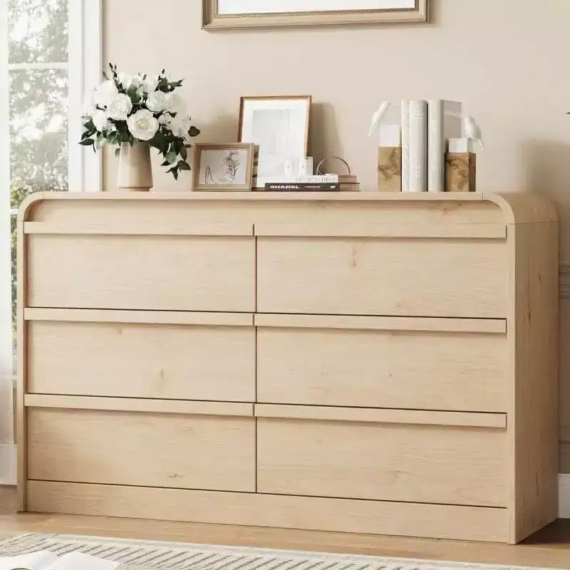 Modern Arched 6 Drawer Dining Table Dresser, Curved Edge Design, Freestanding Cabinet, for Dining Room, Bedroom, Living Room