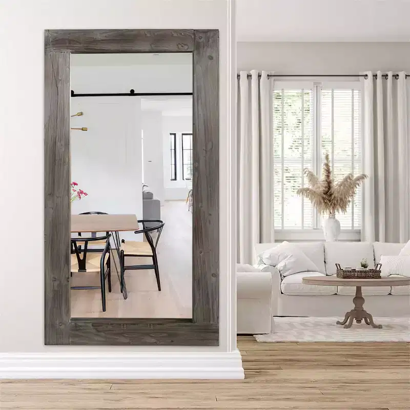 Charcoal Wood Wide Frame Right-Angle Rectangle Full Length Wall Mirror (No Stand) 71 x 31 x 2