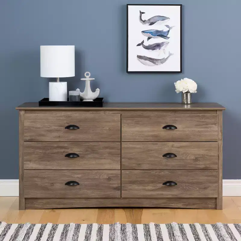 Drifted Gray 6-Drawer Double Dresser – Wide, Modern Style