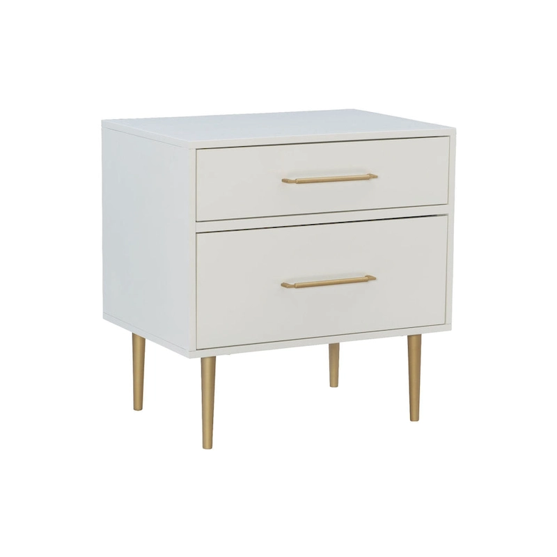25.75 White Two Drawer Nightstand with Gold Pulls
