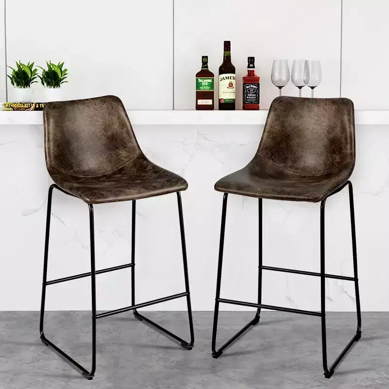 Bar Stool Faux Suede Upholstered Kitchen Dining Chair w/Metal Legs Grey\Brown