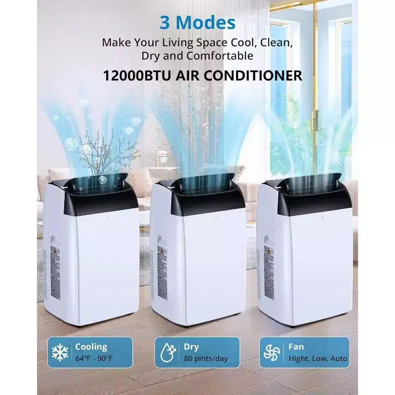 12,000 BTU Portable Air Conditioner Cools Up to 550 Sq.Ft, 3-IN-1 Quiet Portable AC Unit with Remote Control