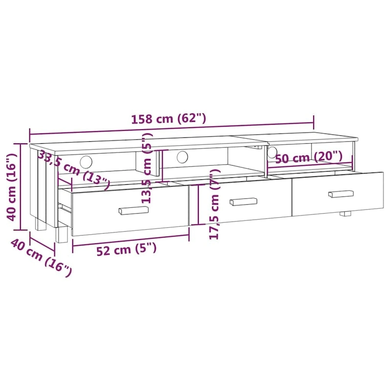 vidaXL TV Stand TV Console Sideboard TV Unit Cupboard HAMAR Solid Wood Pine - 62.2x15.7x15.7