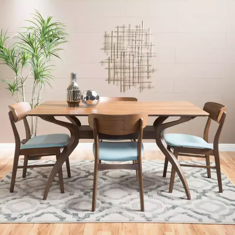 Christopher Knight Home Fausett Mid Century Modern Fabric Upholstered Wood 5 Piece Dining Set