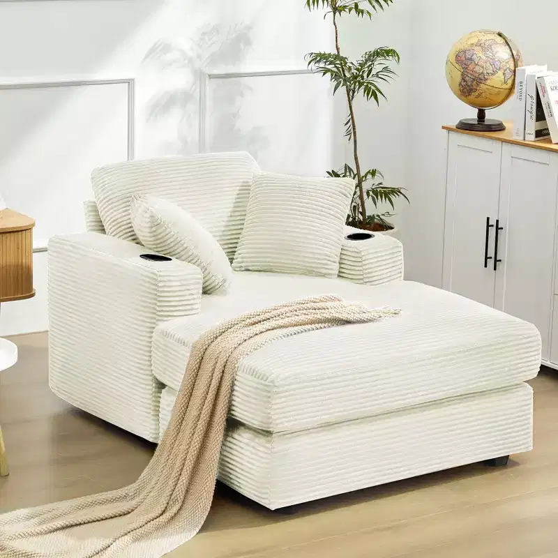 Hyleory Corduroy Chaise Lounge Chair Single Seater Recliner with Ottoman Modern Accent Chair for Living Room or Bedroom