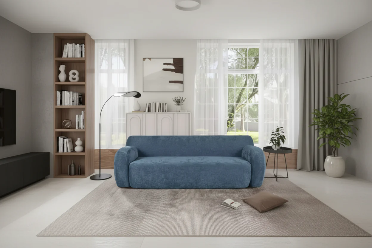 Minimalist Compression Sofa, Curved Design, 3-Seater Casual Sofa for Living Rooms, Bedrooms, and Apartments