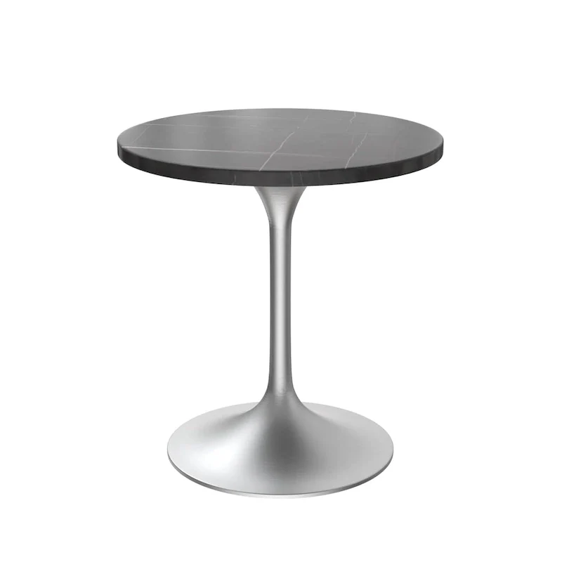 Grey / White / Black Round Sintered Stone Dining Table, Steel Pedestal Base