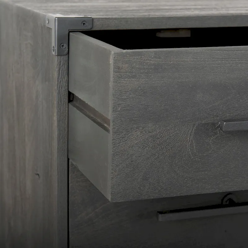 Ward Dark Brown Solid Wood w/ Black Iron Base 3 Drawer Accent Cabinet