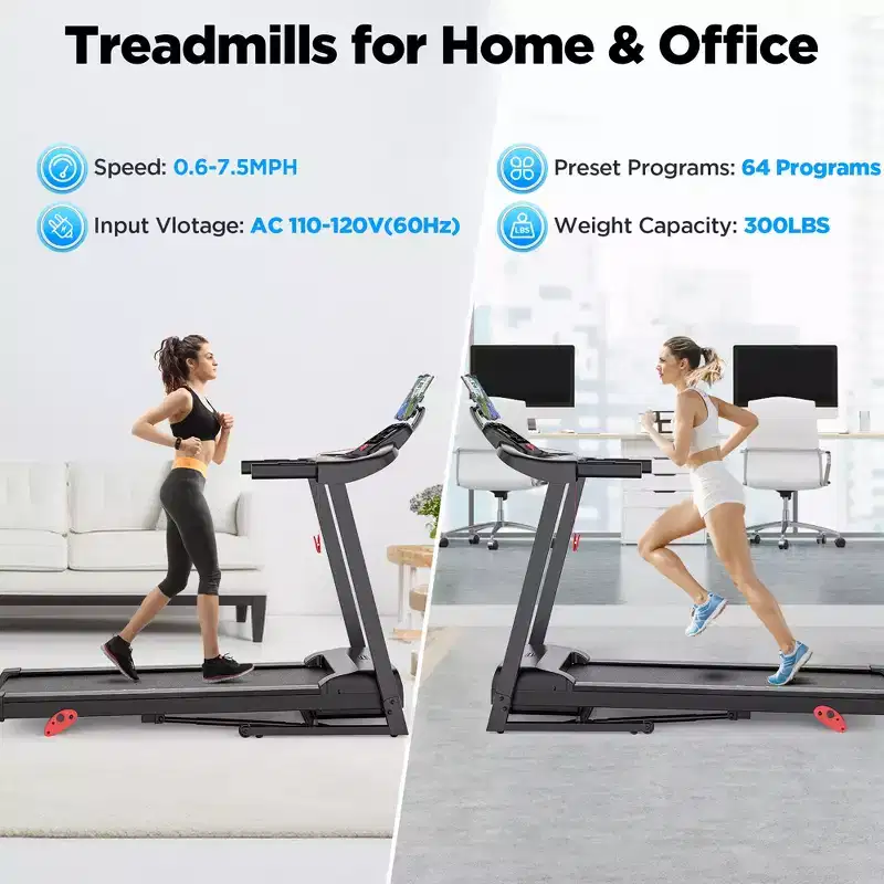 APP Control Treadmill  Limited-Time Deal, Treadmill w/ 300lb Capacity, 3HP Folding Treadmill for Home Walking Running, 64 Programs,Knee Strap Gift