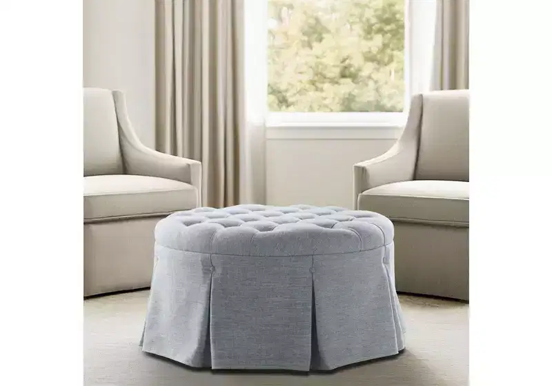 Elowen Tufted Round Cocktail Ottoman with Pleated Skirt