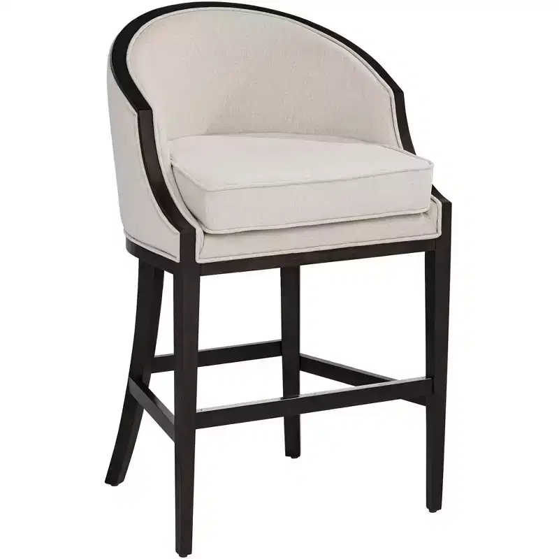 55 Downing Street Wood Bar Stool Brown 31 1/2 High Mid Century Modern Oatmeal Cushion with Backrest Footrest for Kitchen Counter Height Island House