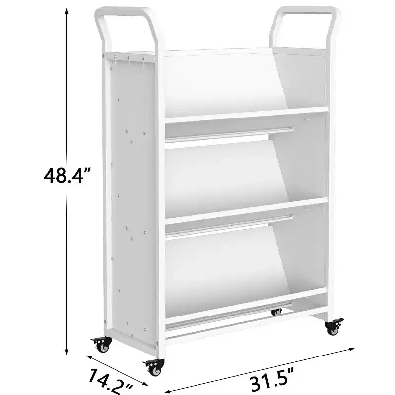 Heavy-Duty Single Sided V-Shape Rolling Book Cart with Locking Wheels for Office, School & Home