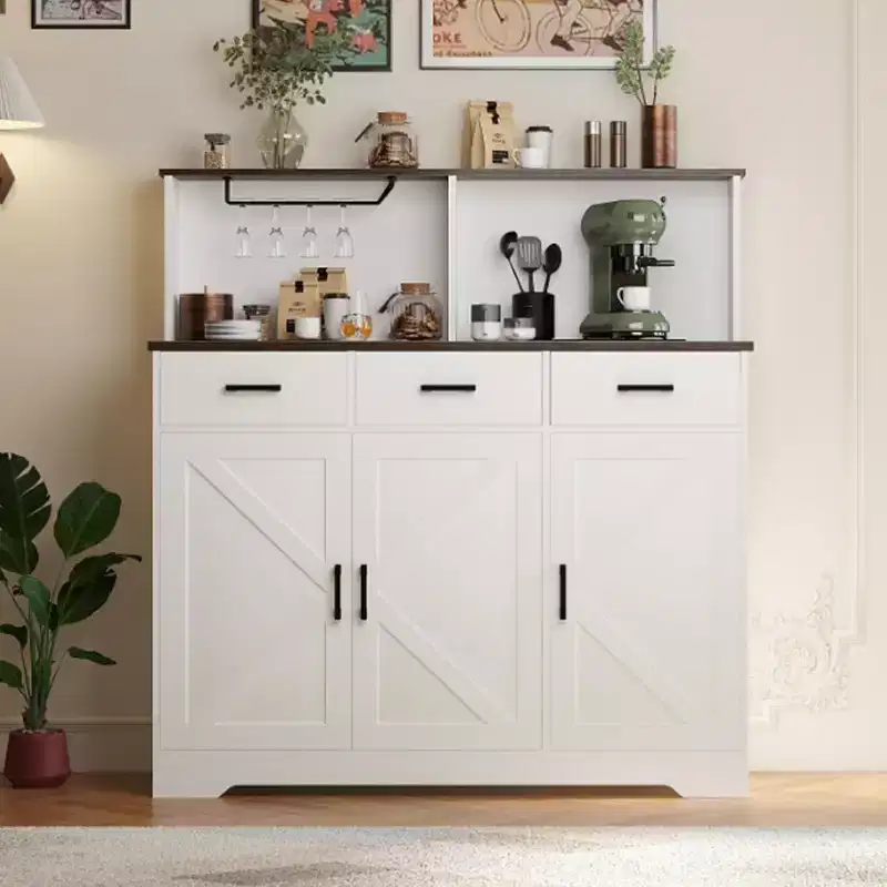 Buffet Cabinet with Storage – 3 Doors, 3 Drawers, Wood Frame