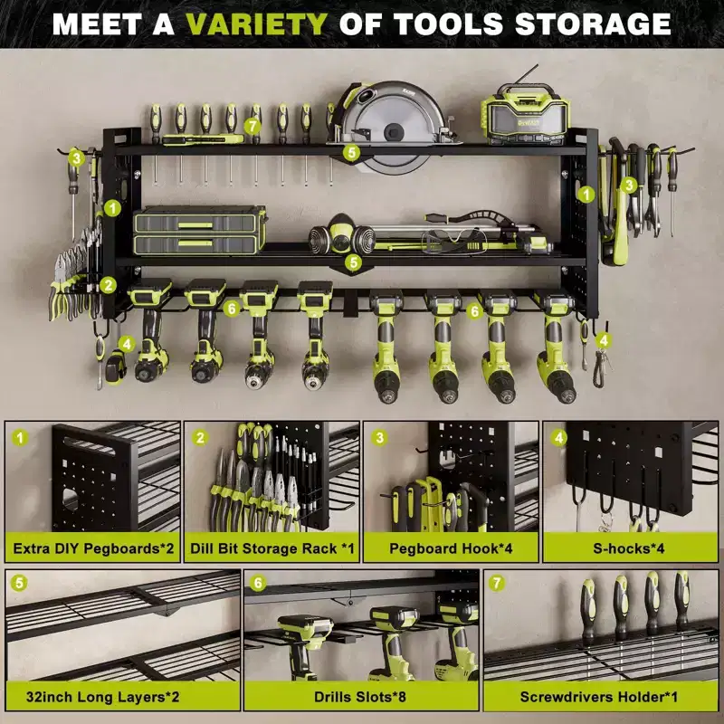 3-Tier Heavy Duty Power Tool Organizer Shelving Storage Rack, Black