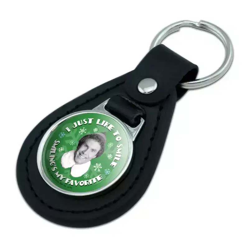 Elf Movie I Just Like To Smile Black Leather Keychain