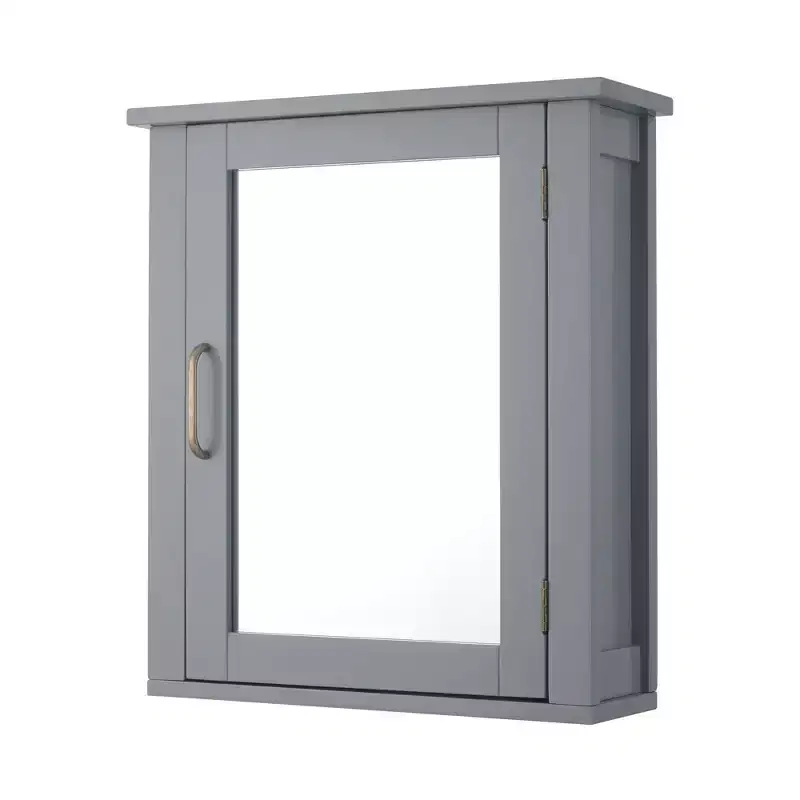 MDF Wood Wall-Mount Medicine Cabinet with Mirror Gray