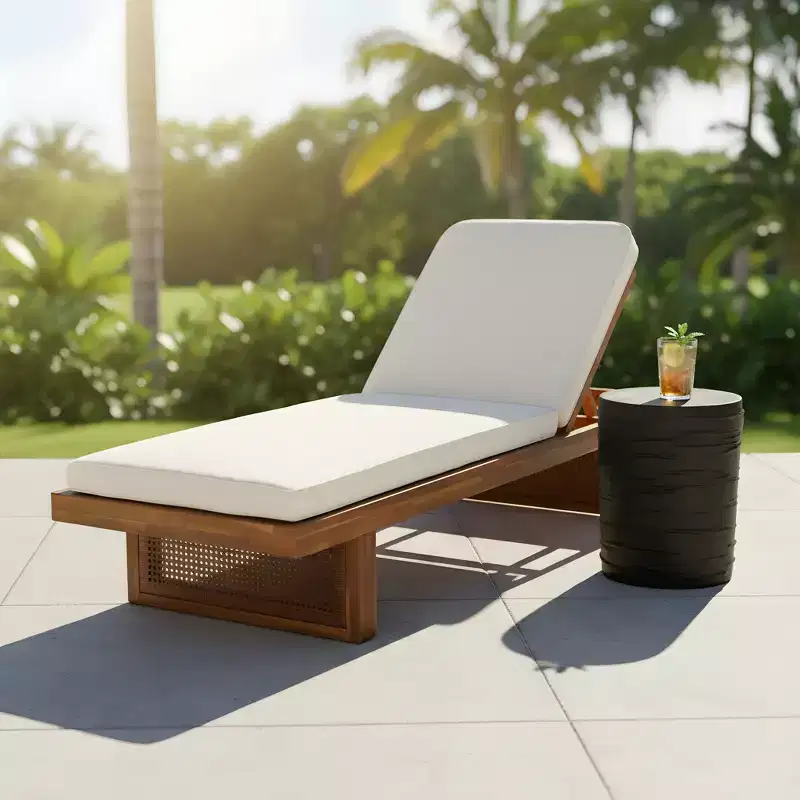 Christopher Knight Home Yasmine Patio 2 Piece Acacia Wood Rattan Lounge Set with Cushion and Lightweight Concrete Table