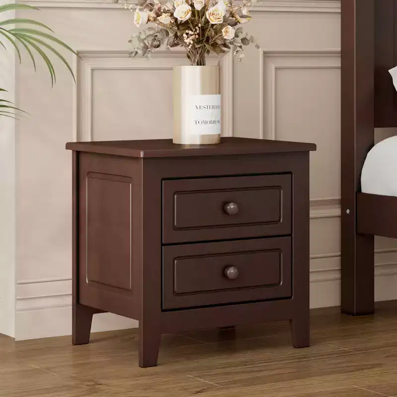 Mid Century Retro Nightstand with 2 Drawers, Compact Bedside Table for Bedroom